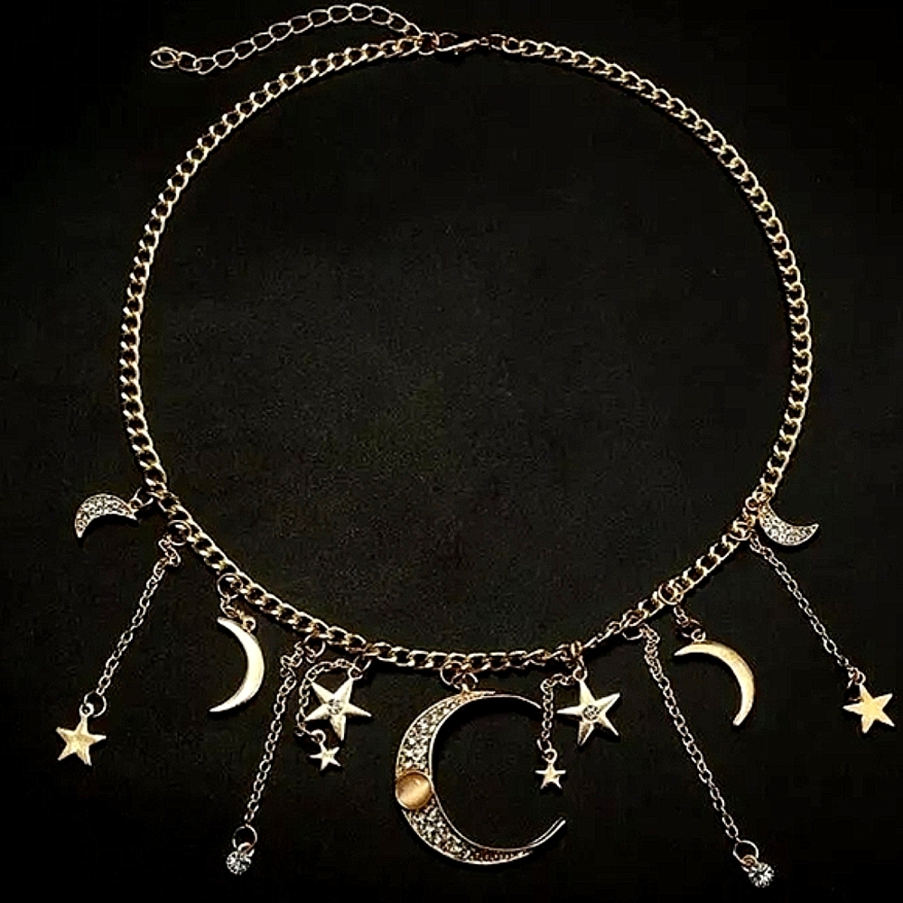 Boho Necklace Moon And Stars Retro Style Hippie Jewelry - Picture 3 of 6